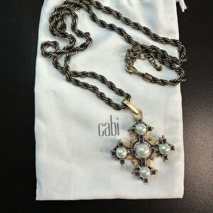 CAbi Tudor pendant Rope Chain Necklace with Pearl Accents